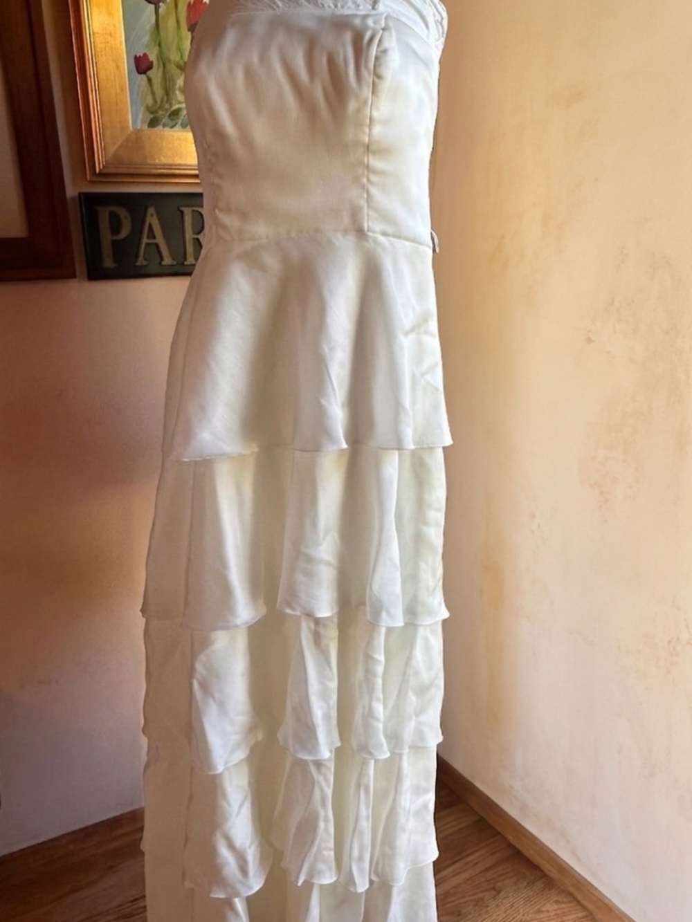 Lazaro White Strapless Tiered Ruffle Wedding Dress. Size 12.
